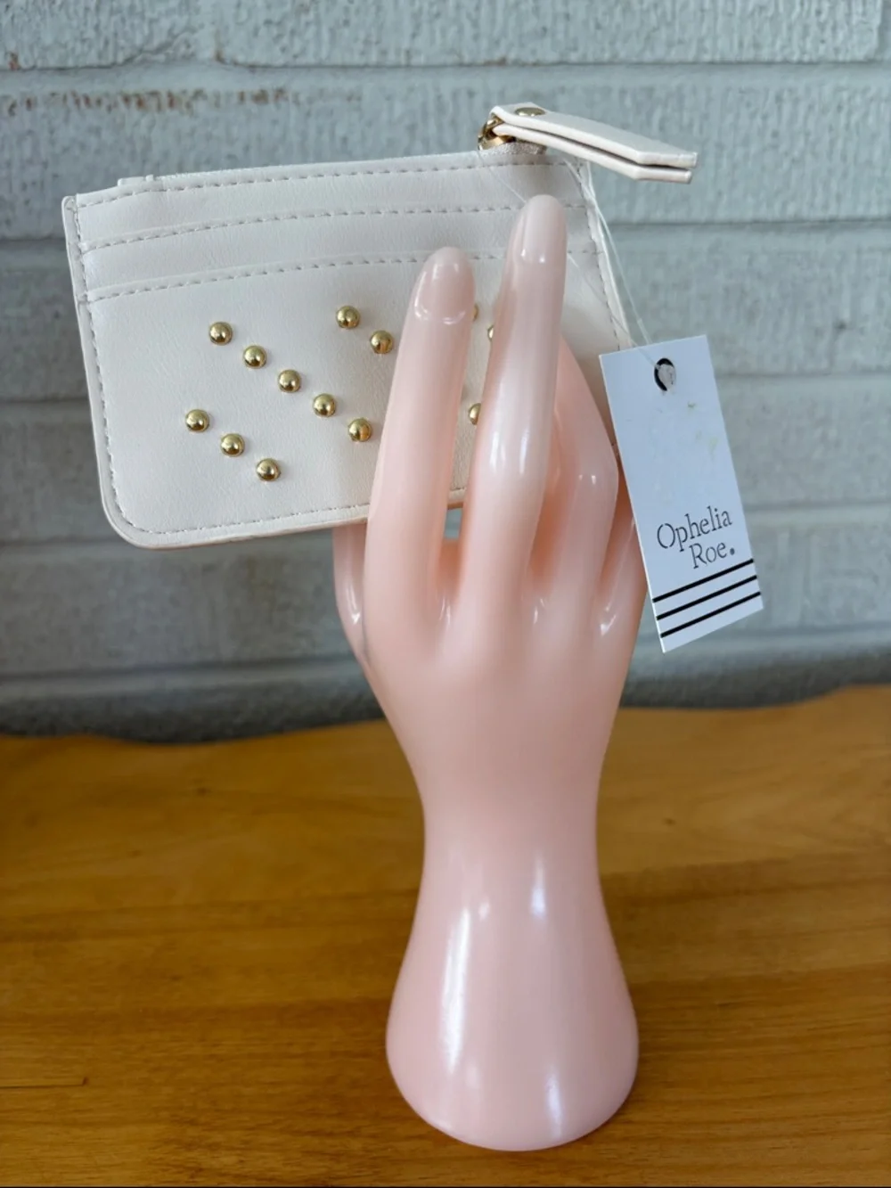 Ophelia Roe Ivory Faux Leather Case ID Holder Gold Studded Studs NEW
